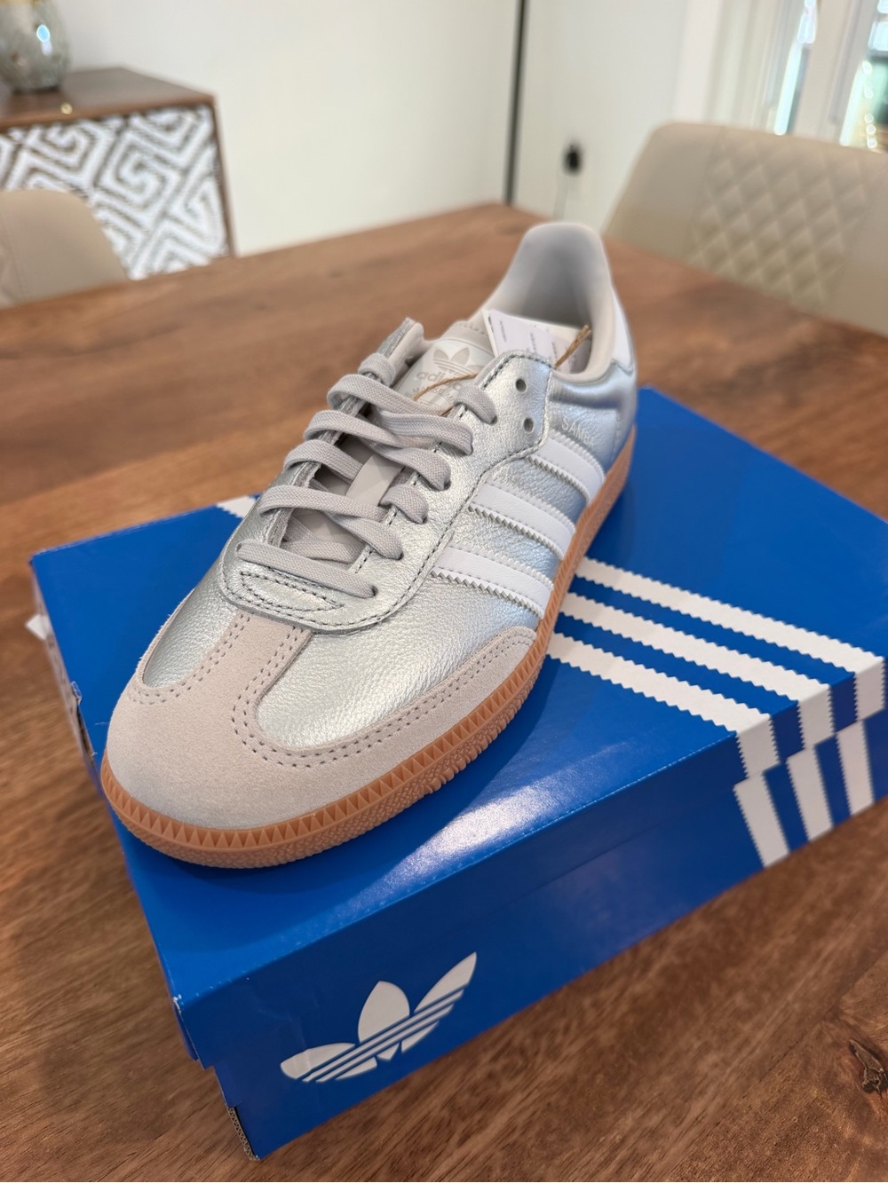adidas girls Silver & Gum Classic Samba Sneaker